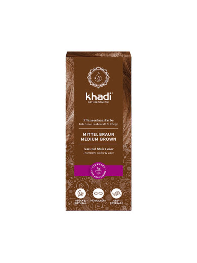 Khadi, Rastlinska barva za lase Srednje rjava, 100 g
