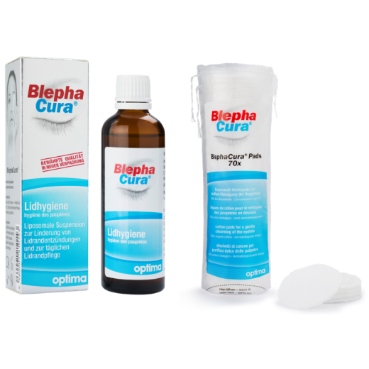 Blepha Cura, paket za nego očesnih vek, 70 ml + 70 blazinic