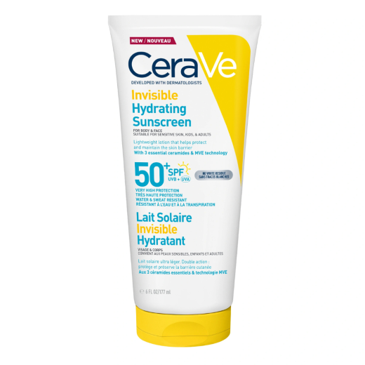 CeraVe, SUN Nevidni losjon za zaščito pred soncem, SPF 50+, zelo visoka zaščita, 177 ml
