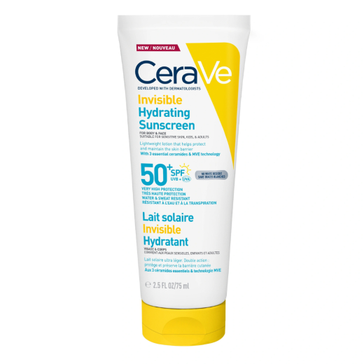 CeraVe, SUN Nevidni losjon za zaščito pred soncem, SPF 50+, zelo visoka zaščita, 75 ml