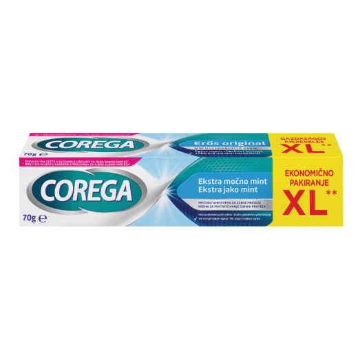 COREGA Ekstra močno mint, pričvrstilna krema za zobne proteze (70 g)