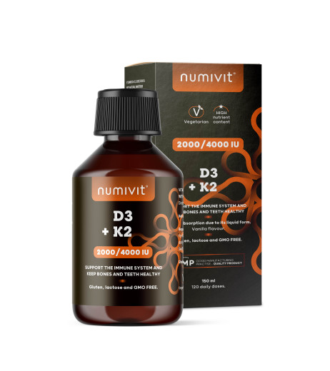 Numivit, Vitamin D3 + K2 v tekočini, 150 ml, prehransko dopolnilo, s sladilom