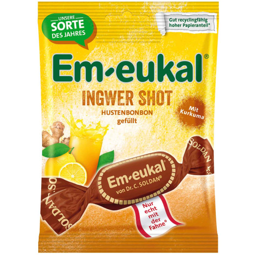 Dr. C. Soldan, Em-Eukal Ingver shot, s kurkumo, trdi polnjeni bonboni, 75 g