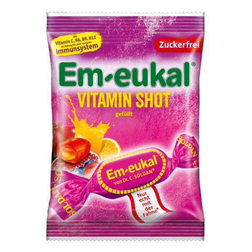 Dr. C. Soldan Em-Eukal Vitamin shot, trdi polnjeni bonboni, brez sladkorja 75 g