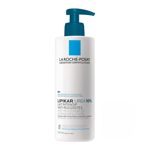 La Roche-Posay, LIPIKAR LAIT UREA 10% Vlažilni losjon s trojnim učinkom za glajenje in pomiritev zelo suhe ter grobe kože, 400 ml