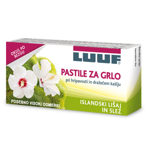 LUUF® pastile za grlo z islandskim lišajem in slezom - okus bezeg, 20 pastil