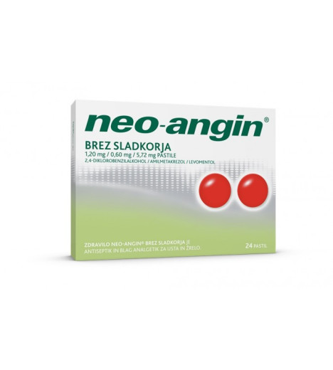 NEO-ANGIN, brez sladkorja 1,20MG/0,60MG/5,72MG pastile, 24 pastil
