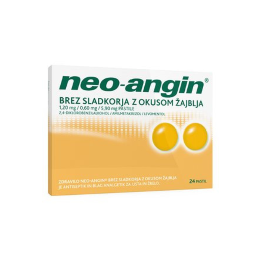 Neo-angin brez sladkorja z okusom žajblja 1,20 mg/0,60 mg/5,90 mg pastile, 24 pastil