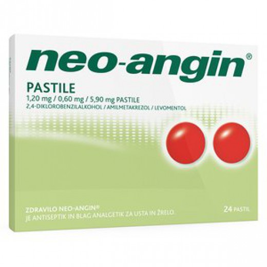 Neo-angin 1,20 mg/0,60 mg/5,90 mg pastile, 24 pastil