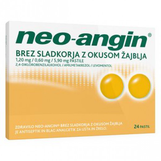 Neo-angin brez sladkorja z okusom žajblja 1,20 mg/0,60 mg/5,90 mg pastile, 24 pastil