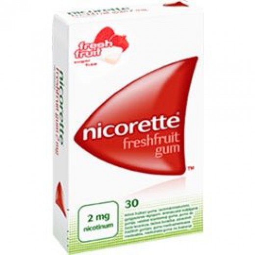 Nicorette Freshfruit z okusom sadja 4 mg zdravilni žvečilni gumiji, 30 kom