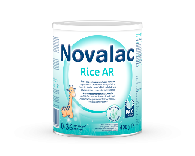 Novalac Rice AR, formula na rastlinski osnovi za dojenčke in majhne otroke - 0-36 mesecev (400 g)