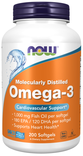 NOW, OMEGA-3, 1000 mg koncentrat ribjega olja, 200 mehkih kapsul