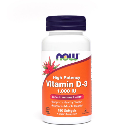 NOW, vitamin D-3, 1000 IE, 180 kapsul