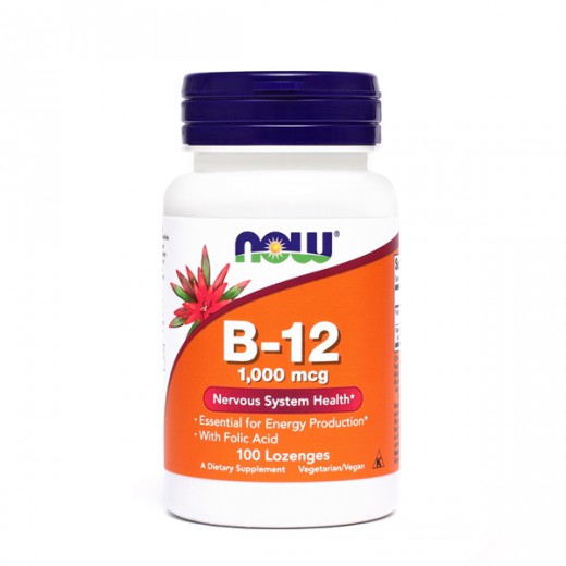 NOW, Vitamin B-12, 1000 µg žvečljive tablete s sladili, 100 tablet