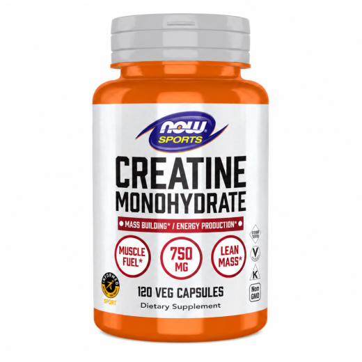 NOW, Kreatin monohidrat, 750 mg, 120 veg. kapsul