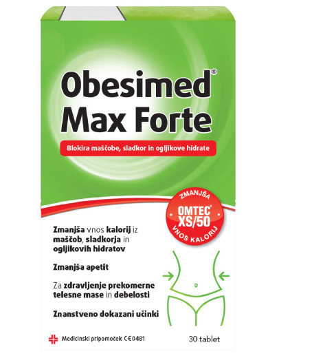 OBESIMED MAX FORTE, medicinski prip. za zdravljenje prekomerne telesne mase, 30 tablet