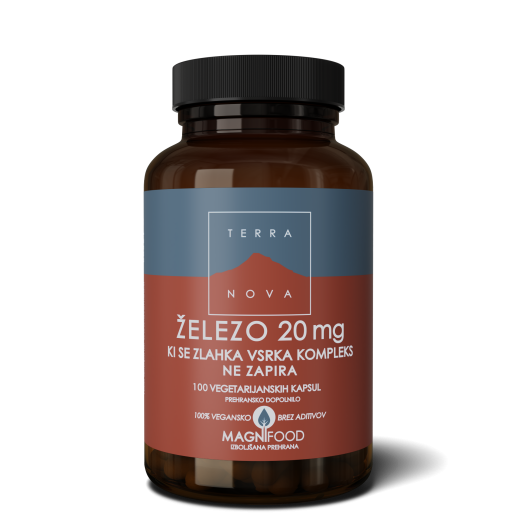 Terranova, Železo, ki se zlahka vsrka (ne zapira), 20 mg, 100 kapsul