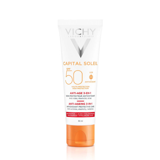 VICHY CAPITAL SOLEIL Krema za zaščito pred soncem z anti-age učinkom za obraz 3v1 SPF50, 50 ml