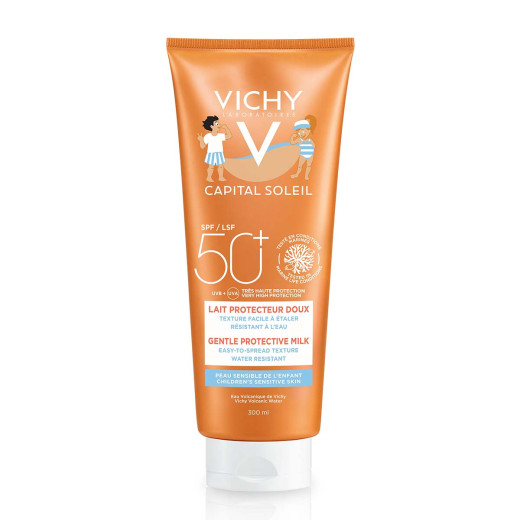 VICHY, CAPITAL SOLEIL Мleko za zaščito občutljive otroške kože pred soncem za obraz in telo SPF50+, 300 ml