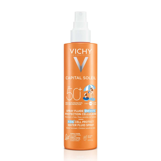 VICHY, CAPITAL SOLEIL Otroški fluid na vodni osnovi v pršilu za zaščito kožnih celic SPF50+, 200 ml