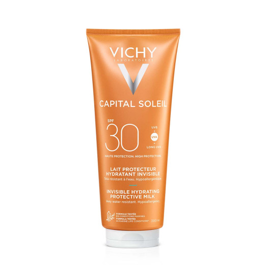 VICHY, CAPITAL SOLEIL Vlažilno mleko za zaščito pred soncem za obraz in telo SPF30, družinski paket, 300 ml