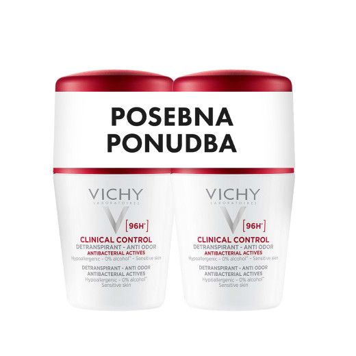 Vichy, DÉODORANT CLINICAL CONTROL 96h Roll-on dezodorant proti neprijetnemu vonju, 2x50 ml