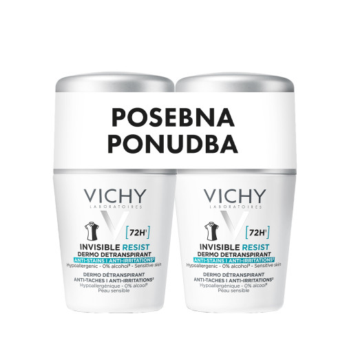Vichy, Invisible Resist 72h*, Dermo Detranspirant Proti madežem in razdraženosti, 2x50 ml