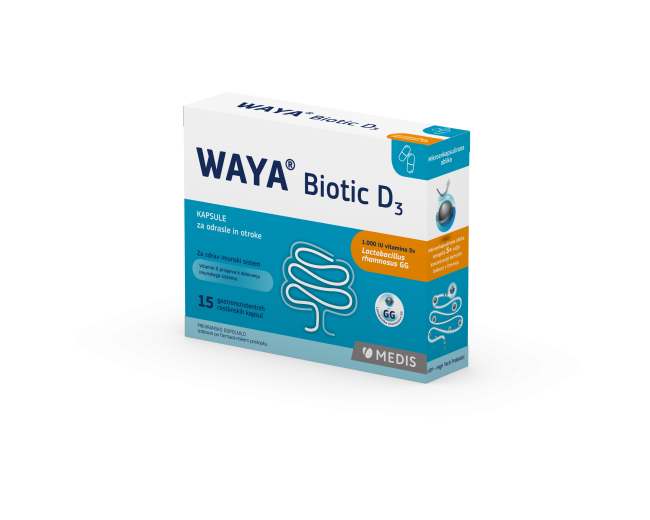 WAYA® Biotic D3 kapsule za odrasle in otroke, 15 kapsul