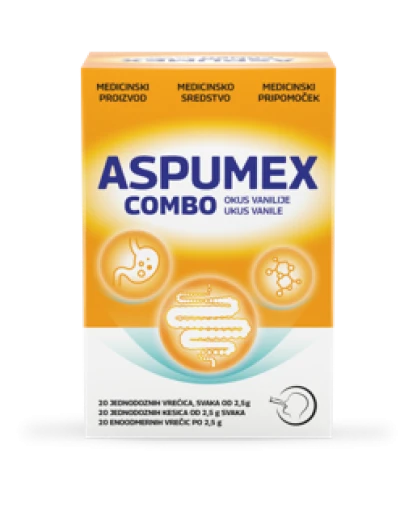 ASPUMEX COMBO, PRAŠEK ZA RAZTAPLJANJE V USTIH, 20 ENOODMERNIH VREČIC