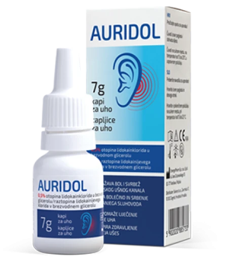 AURIDOL, kapljice za nego in pomiritev ušesa, 7 g