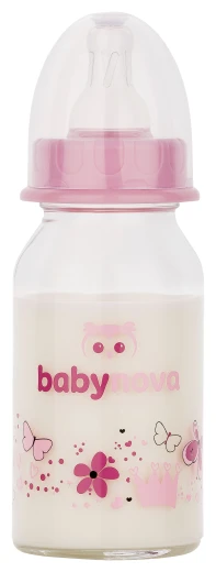 BABY-NOVA Steklenička steklena, dekorirana, 120 ml, ROZA