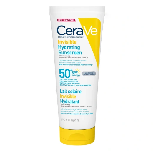 CeraVe, SUN Nevidni losjon za zaščito pred soncem, SPF 50+, zelo visoka zaščita, 75 ml