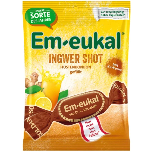 Dr. C. Soldan, Em-Eukal Ingver shot, s kurkumo, trdi polnjeni bonboni, 75 g