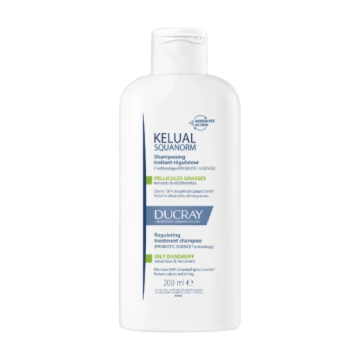 Ducray, KELUAL SQUANORM regulirajoči tretma šampon MASTNI PRHLJAJ, 200 ml
