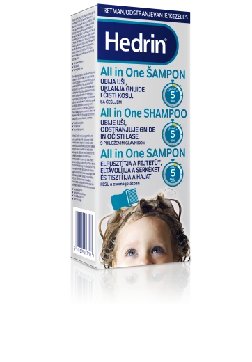 Hedrin All in One, šampon za odstranjevanje uši in gnid, 200 ml + glavnik