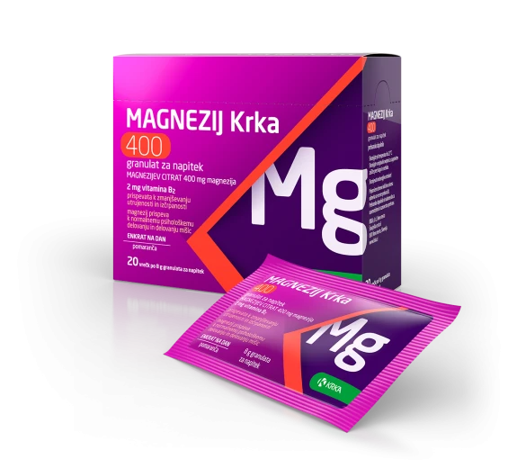 MAGNEZIJ Krka 400, granulat za napitek - vrečke (20 x 8 g)