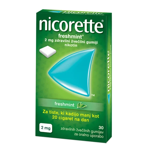 Nicorette Freshmint, zdravilni žvečilni gumiji, 2 mg, 30 kom