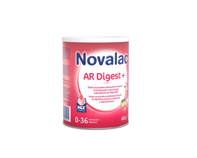 Novalac AR Digest +, formula za posebne zdravstvene namene za dojenčke in majhne otroke s polivanjem, 400 g
