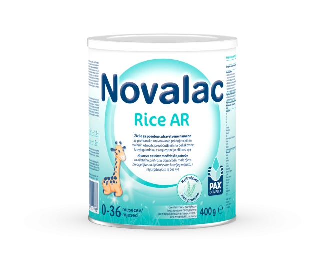 Novalac Rice AR, formula na rastlinski osnovi za dojenčke in majhne otroke - 0-36 mesecev (400 g)