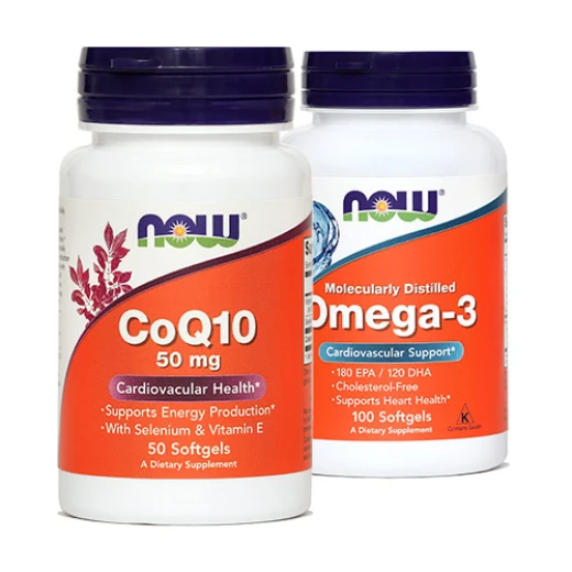NOW, koencim Q10, 50 mg + omega 3, 1000 mg