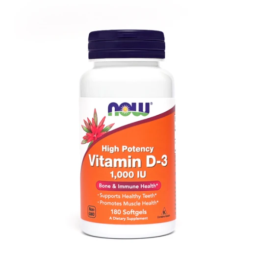 NOW, vitamin D-3, 1000 IE, 180 kapsul
