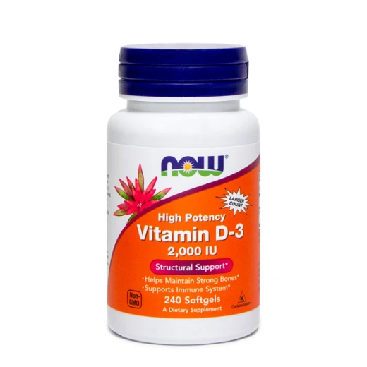 NOW, vitamin D-3, 2000 IE, 240 mehkih kapsul