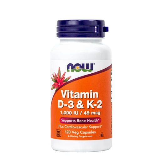NOW, Vitamin D3 & K2 1000 IE, 45 mcg, 120 vegeterijanskih kapsul