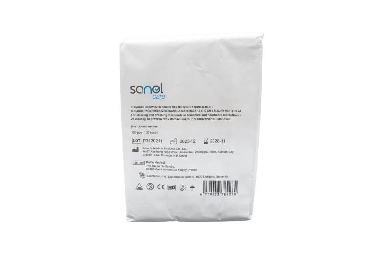 Sanol Care, Kompresa netkana 6 sl, 10 x 10 cm, A100