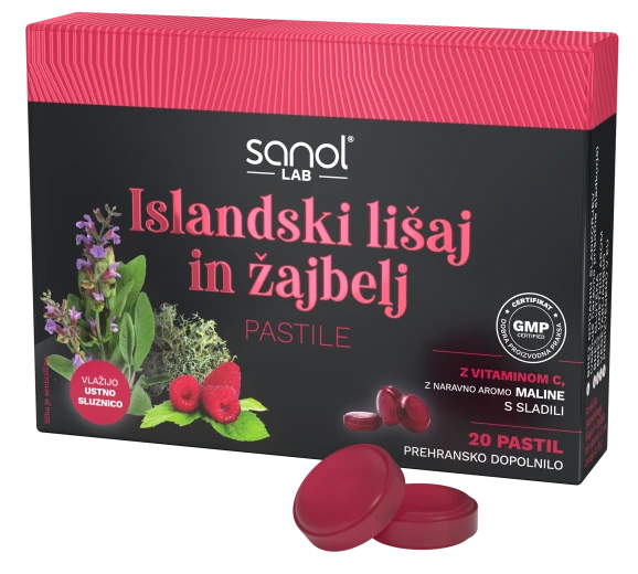 Sanol LAB, Pastile z islandskim lišajem in žajbljem, 20 pastil