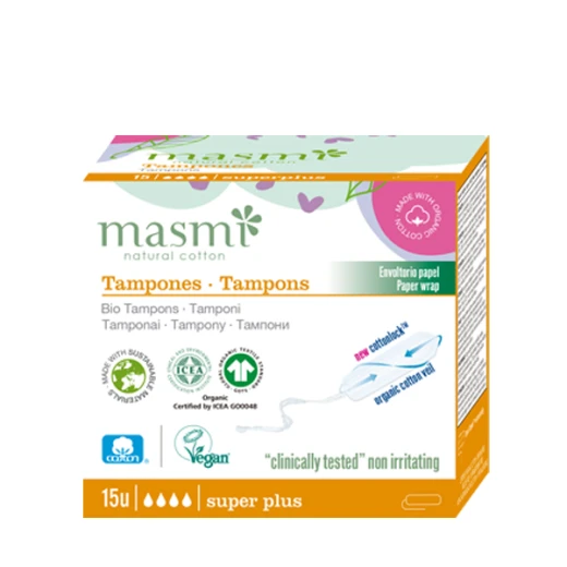 Tamponi iz certificiranega eko. bombaža Masmi - super plus, 15 komadov