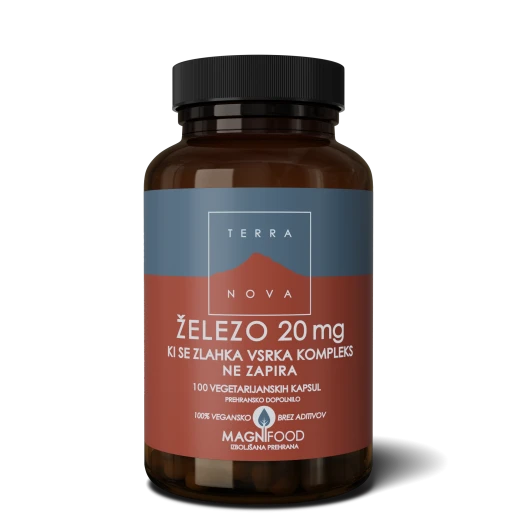 Terranova, Železo, ki se zlahka vsrka (ne zapira), 20 mg, 100 kapsul