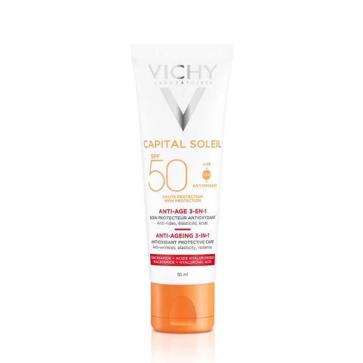 VICHY CAPITAL SOLEIL Krema za zaščito pred soncem z anti-age učinkom za obraz 3v1 SPF50, 50 ml