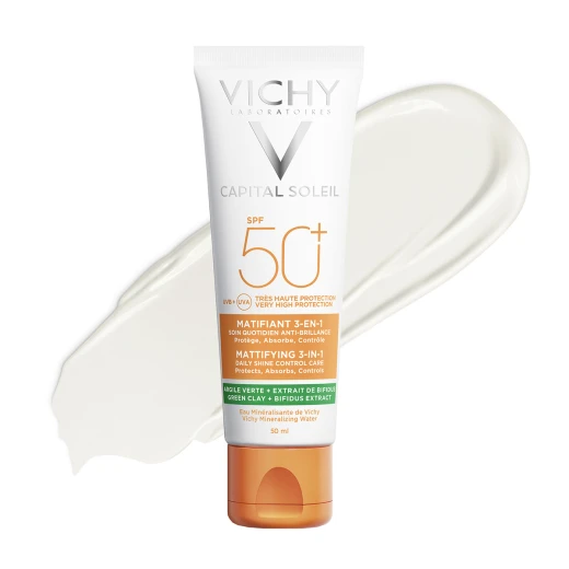 VICHY, CAPITAL SOLEIL Matirajoča nega 3-v-1 SPF50+ zelo visoka zaščita, 50ml